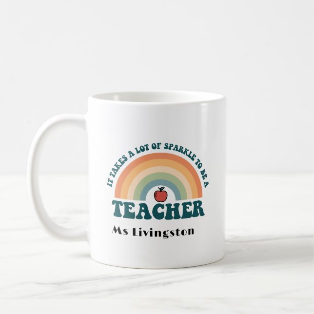 Rainbow Retro Personalised Teacher Thank You Mug  (Left)