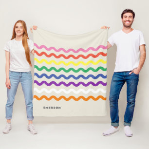 Rainbow Retro Pic Rac with Name Fleece Blanket