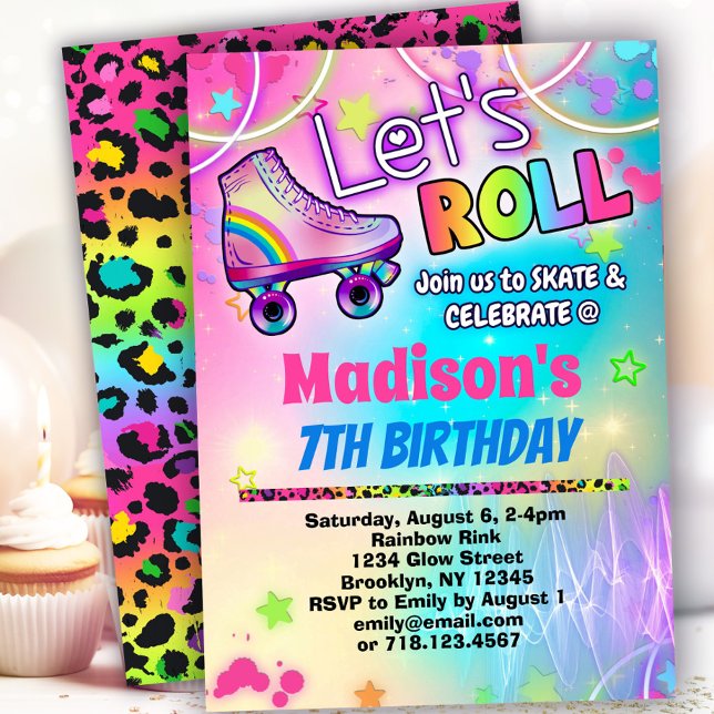 Rainbow Retro Roller Skating Invitations (Creator Uploaded)