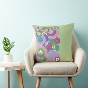 Rainbow Retro Spiral Art Abstraction Dusty Lilac Cushion