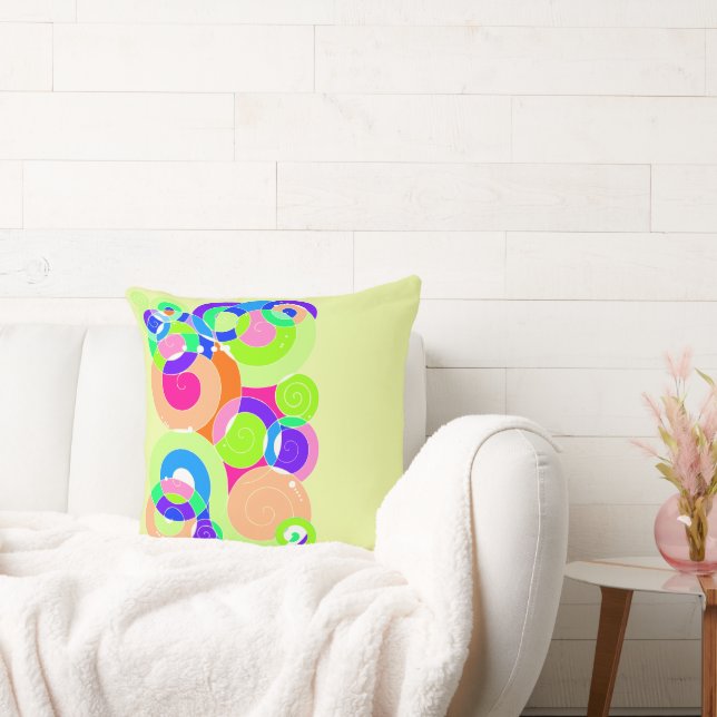Rainbow Retro Spiral Art Abstraction Pastel Green Cushion (Couch)