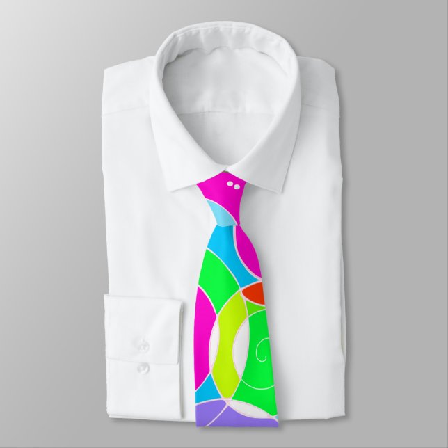 Rainbow Retro Spiral Art Abstraction Pink Tie (Tied)