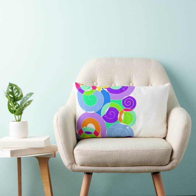 Rainbow Retro Spiral Art Abstraction Purple White Lumbar Cushion (Chair)