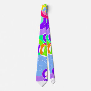 Rainbow Retro Spiral Art Abstraction Purple White Tie