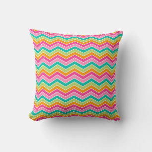 Rainbow retro zigzags bright colourful cushion
