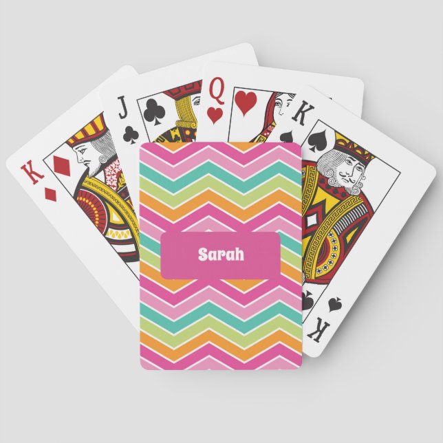Rainbow retro zigzags bright colourful playing cards (Back)