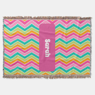 Rainbow retro zigzags bright colourful throw blanket