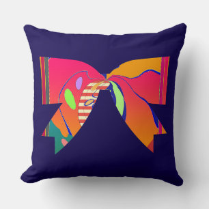 Rainbow Ribbon Bow Dk Blue Decorative Fun Cushion