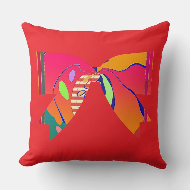 Rainbow Ribbon Bow Red Decorative Fun Cushion (Front)