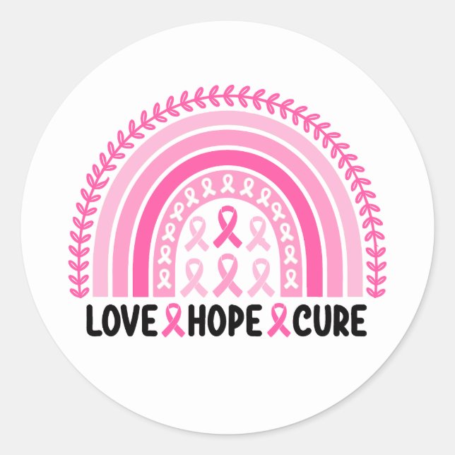 Rainbow Ribbon Breast Cancer Awareness Classic Round Sticker (Front)