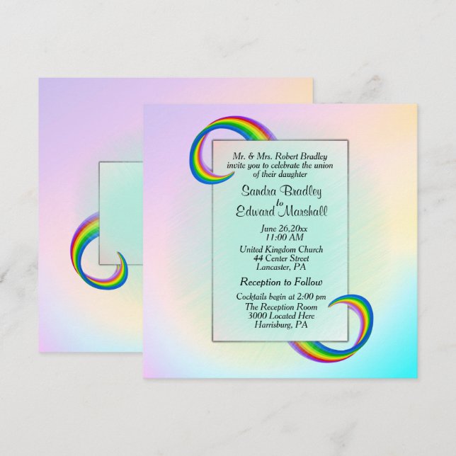 Rainbow Ribbon Wedding Invitation (Front/Back)