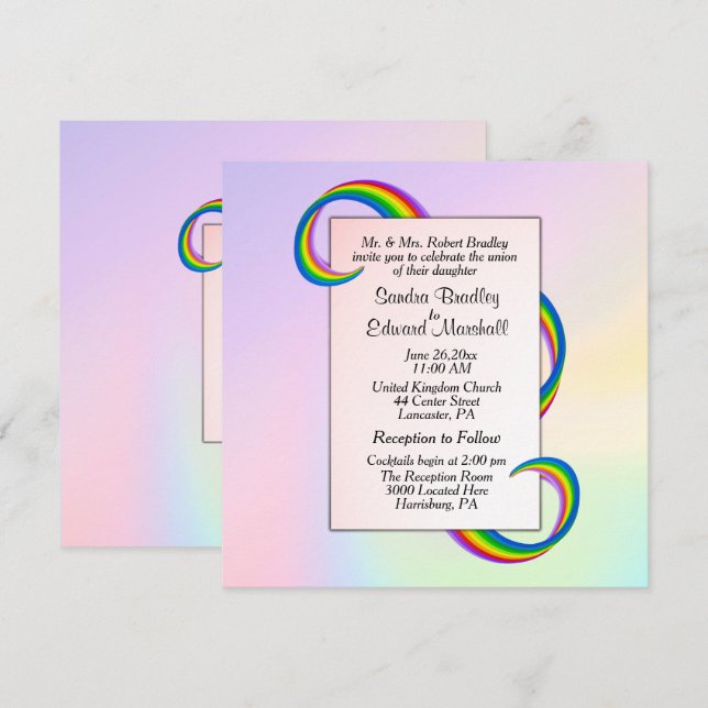 Rainbow Ribbon Wedding Invitation (Front/Back)