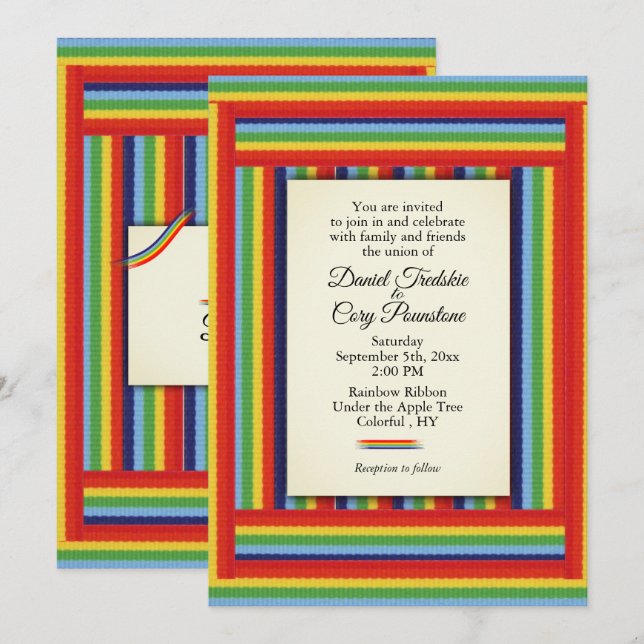 Rainbow Ribbon Wedding Invitation (Front/Back)