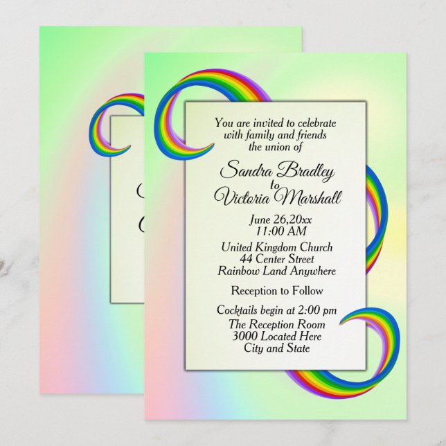 Rainbow Ribbon Wedding Invitation (Front/Back)