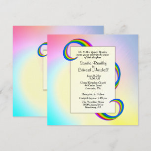 Rainbow Ribbon Wedding Invitation  5.25" x 5.25"