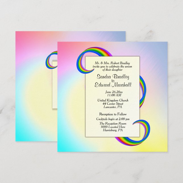 Rainbow Ribbon Wedding Invitation  5.25" x 5.25" (Front/Back)