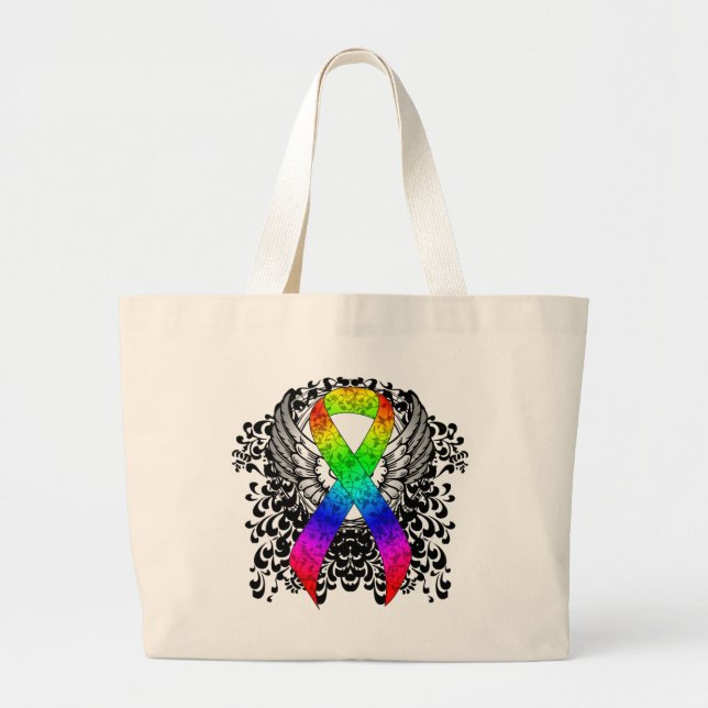 Rainbow Ribbon with Wings Large Tote Bag (Front)