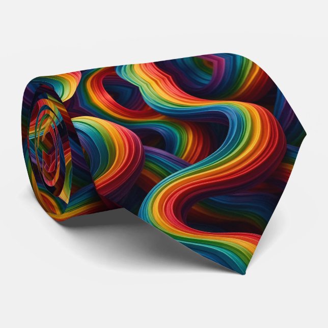 Rainbow Ribbons Abstract Neck Tie (Rolled)