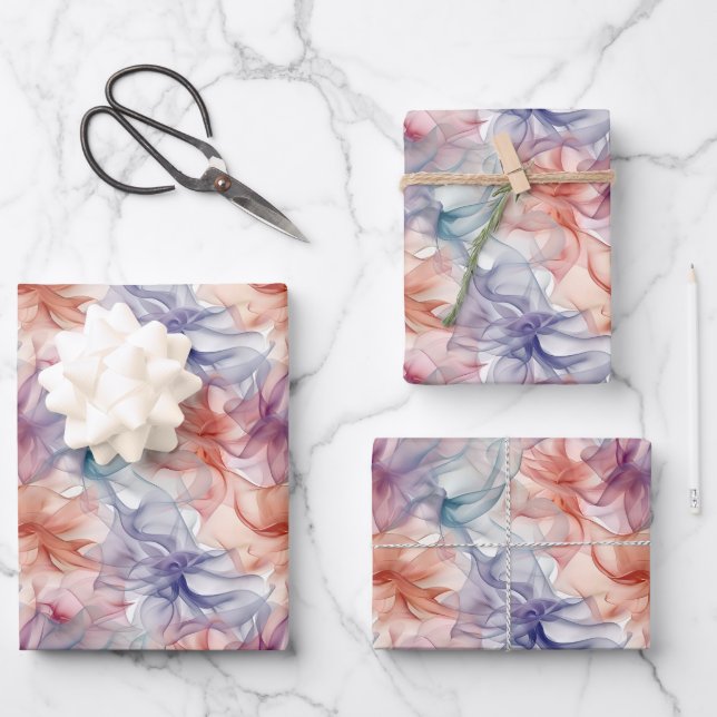 Rainbow Ribbons on White  Wrapping Paper Sheet (Front)
