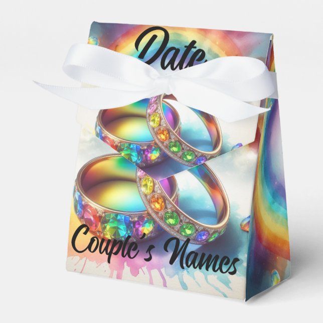 Rainbow Rings Gay Lesbian Wedding Favours Favour Box (Front Side)