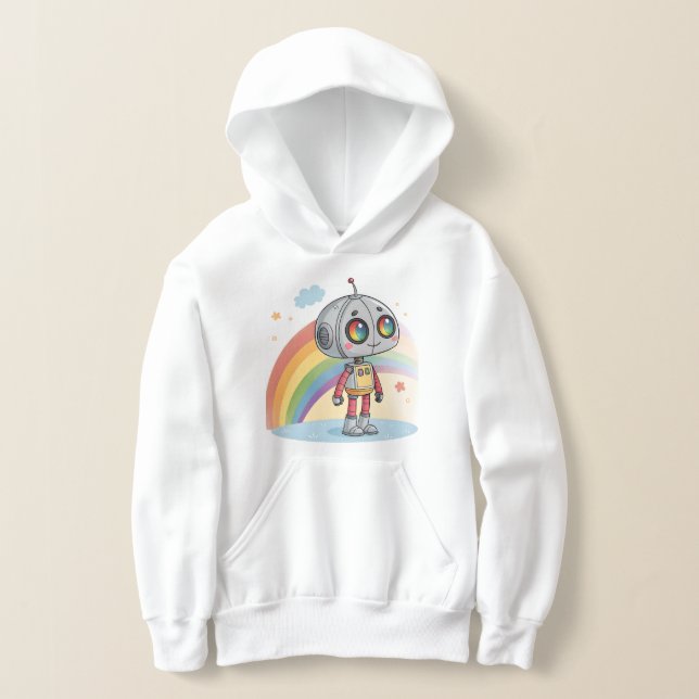 Rainbow Robot Cartoon Character T-Shirt Design (Laydown)