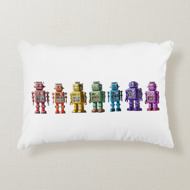 Rainbow Robots Decorative Cushion (Front)