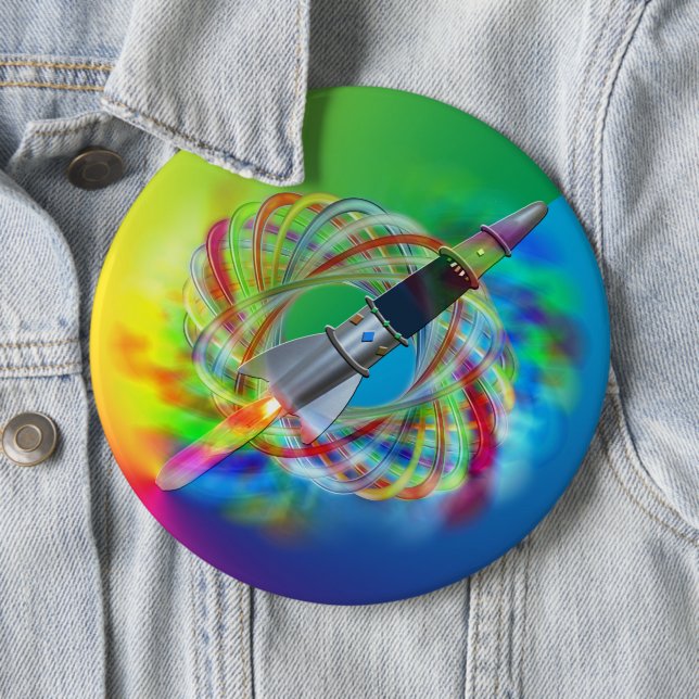 Rainbow Rocket Orbits  6 Cm Round Badge (In Situ)