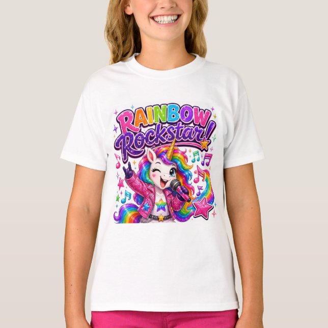 Rainbow Rockstar Unicorn T-Shirt (Front)