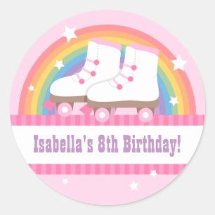 Rainbow Roller Skating Birthday Party Decor Classic Round Sticker