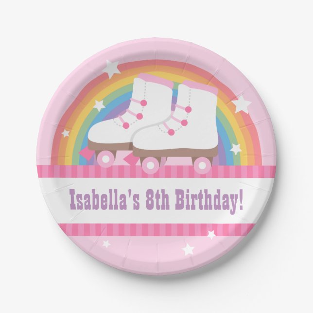 Rainbow Roller Skating Birthday Party Supplies Paper Plate (Front)
