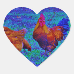 Rainbow Rooster & Hens, Electric Blue Heart Sticker