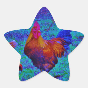 Rainbow Rooster & Hens, Electric Blue Star Sticker