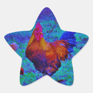 Rainbow Rooster & Hens, Electric Blue Star Sticker