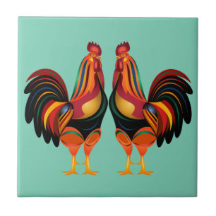 Rainbow Roosters Tile