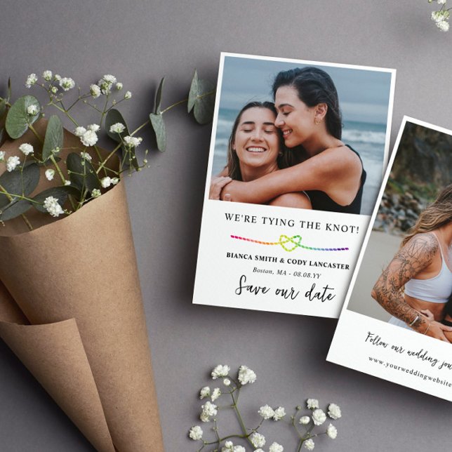 Rainbow Rope Heart LGBT Tying the Knot Save The Date (Creator Uploaded)