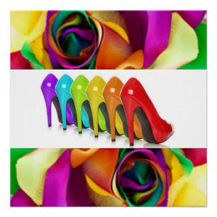 Rainbow Rose Colourful High Heels Poster
