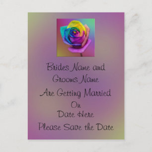 Rainbow Rose Flower Wedding Save the date Announcement Postcard