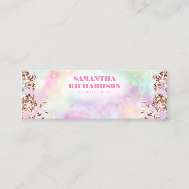 Rainbow Rose Gold Holographic Earring Display Mini Business Card (Front)