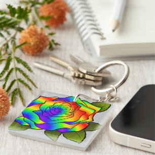Rainbow Rose Key Ring