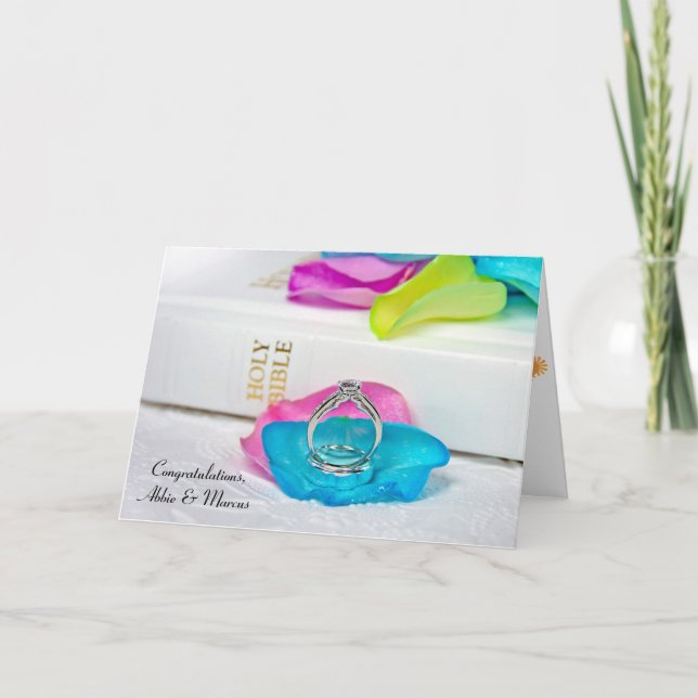 Rainbow rose petals and rings with Bible Card (Front)