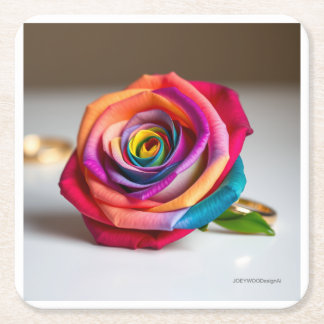 Rainbow Rose-ring Square Paper Coaster