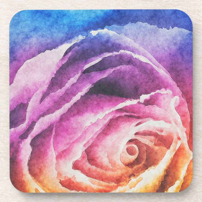 Rainbow Rose Watercolor Coaster (Front)
