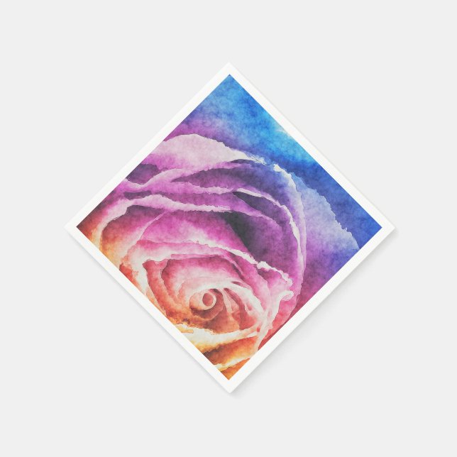 Rainbow Rose Watercolor Napkin (Corner)