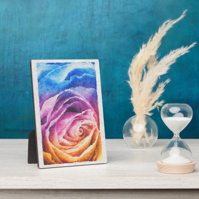 Rainbow Rose Watercolor Plaque (Side)