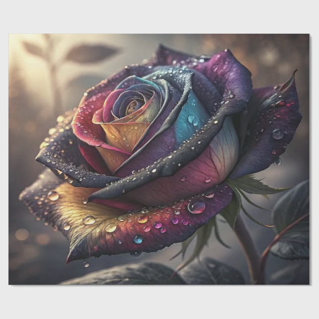 Rainbow Rose Wrapping Paper — Elegant Multicolor  (Flat)