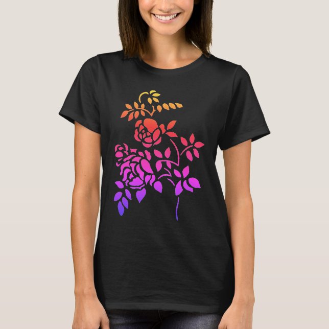 Rainbow Rosebud Stencil Art  T-Shirt (Front)