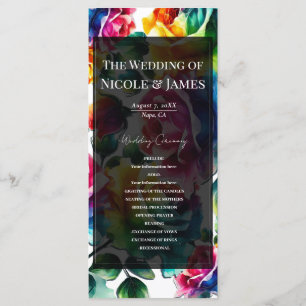 Rainbow Roses Black & White Floral Wedding Program Programme