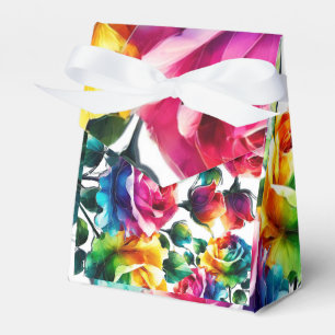 Rainbow Roses Black & White Vibrant Floral Wedding Favour Box