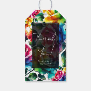 Rainbow Roses Black & White Vibrant Floral Wedding Gift Tags