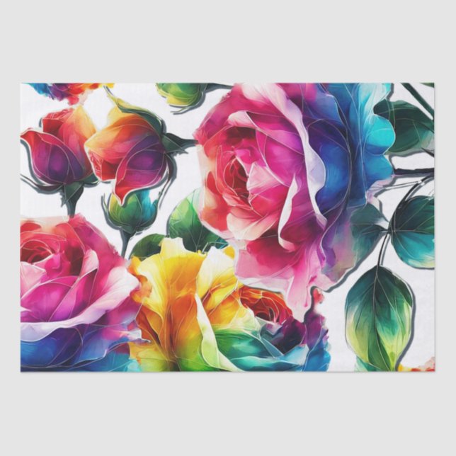 Rainbow Roses Black & White Vibrant Floral Wedding Tissue Paper (Front)